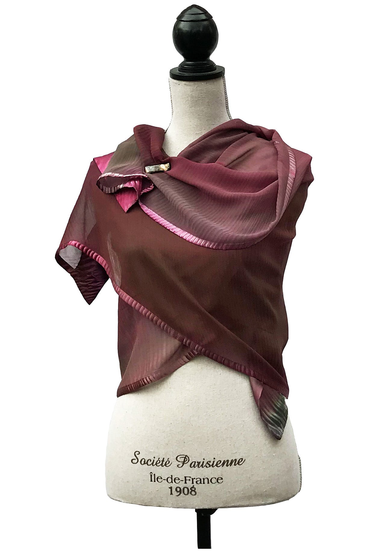 Refined Bordeaux and Green Silk Wrap | Shawl