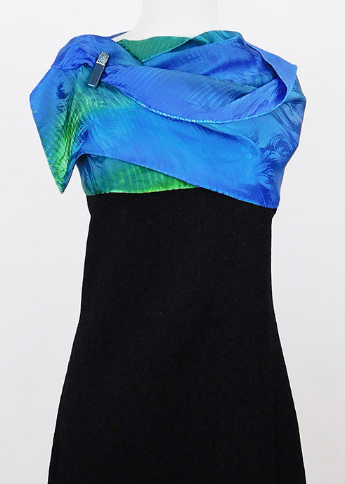 Chic Blue and Green Jacquard Silk Wrap