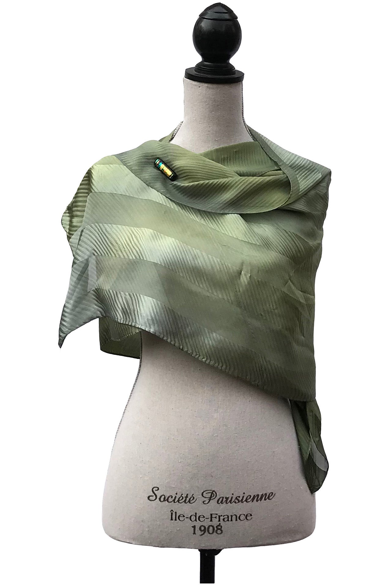 Vibrant Olive and Gray Silk Wrap | Shawl