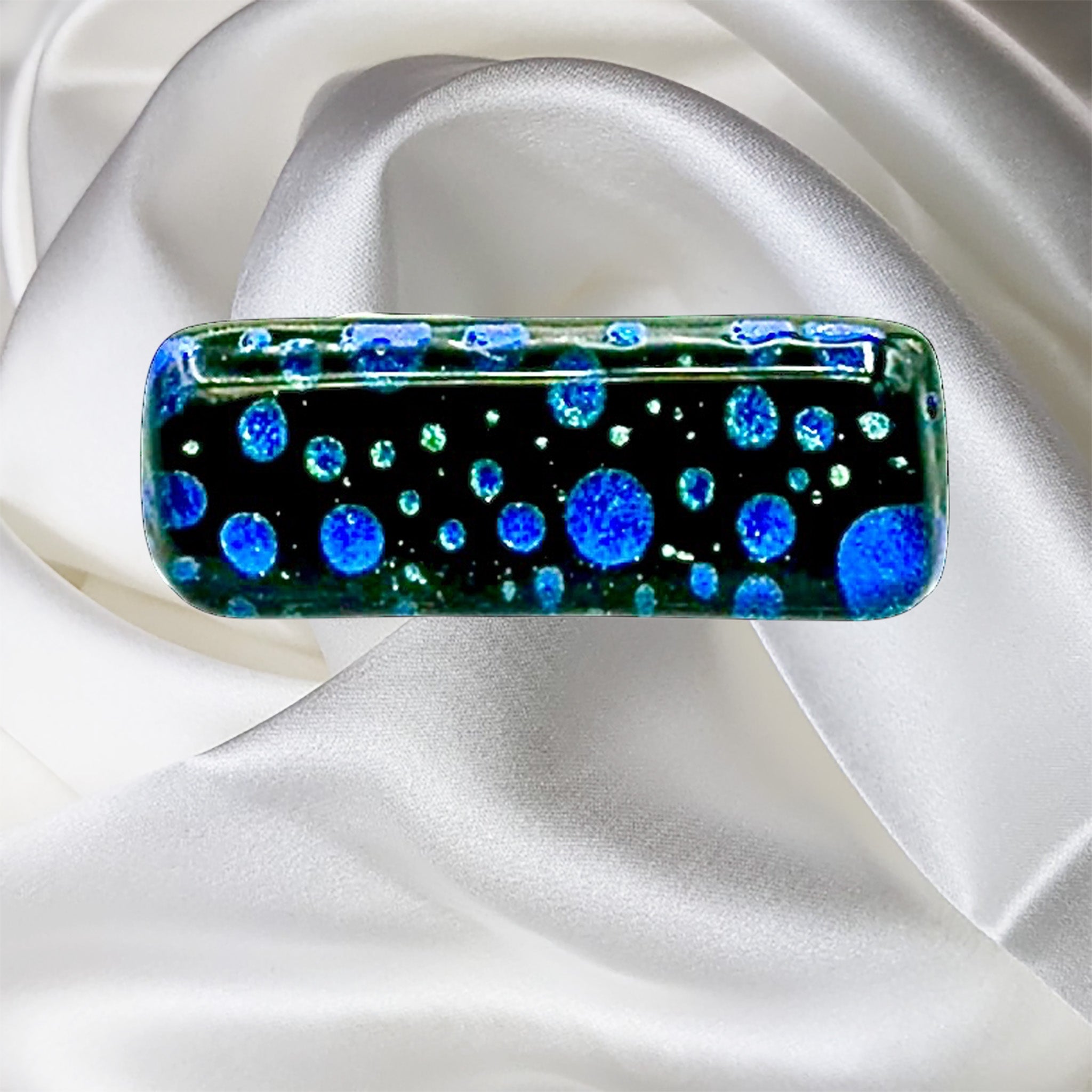 Turquoise-Black Rectangle Fused Glass Scarf Magnet | Lapel Pin | Brooch
