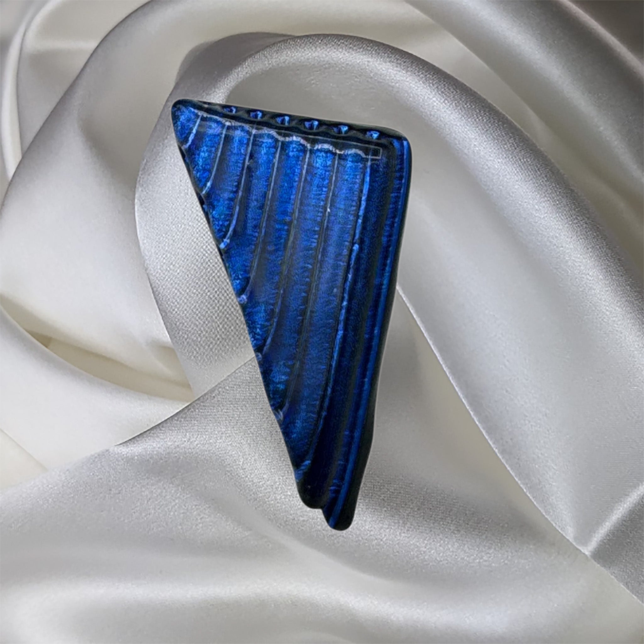 Blue-Black Dichroic Textured Triangle Fused Glass Scarf Magnet | Lapel Pin | Brooch