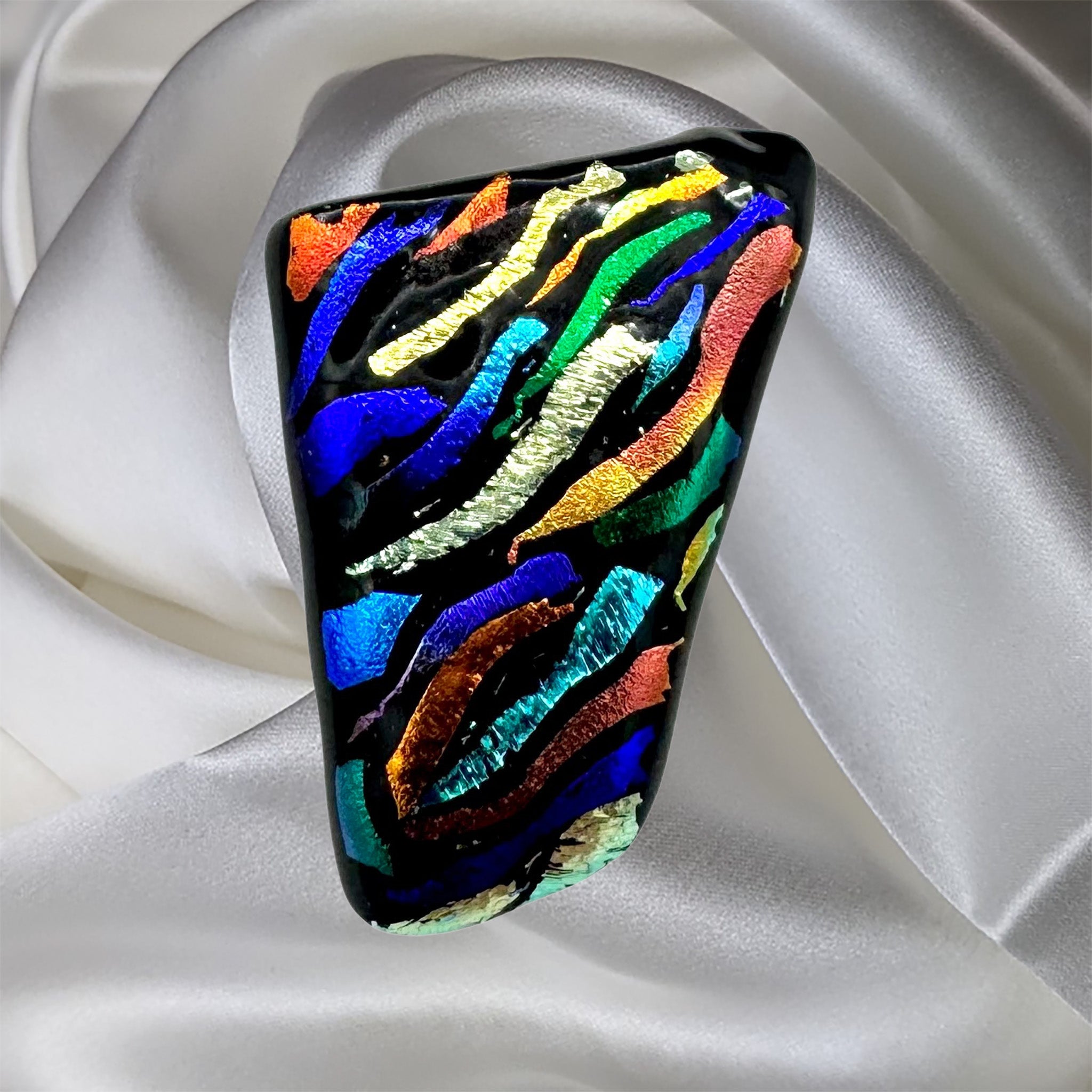 Multicolor Black Semi Triangle Fused Glass Scarf Magnet | Lapel Pin | Brooch