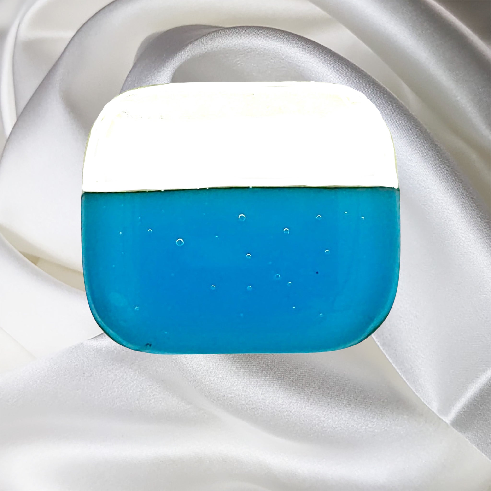 Blue and White Fused Glass Square Scarf Magnet | Lapel Pin | Brooch