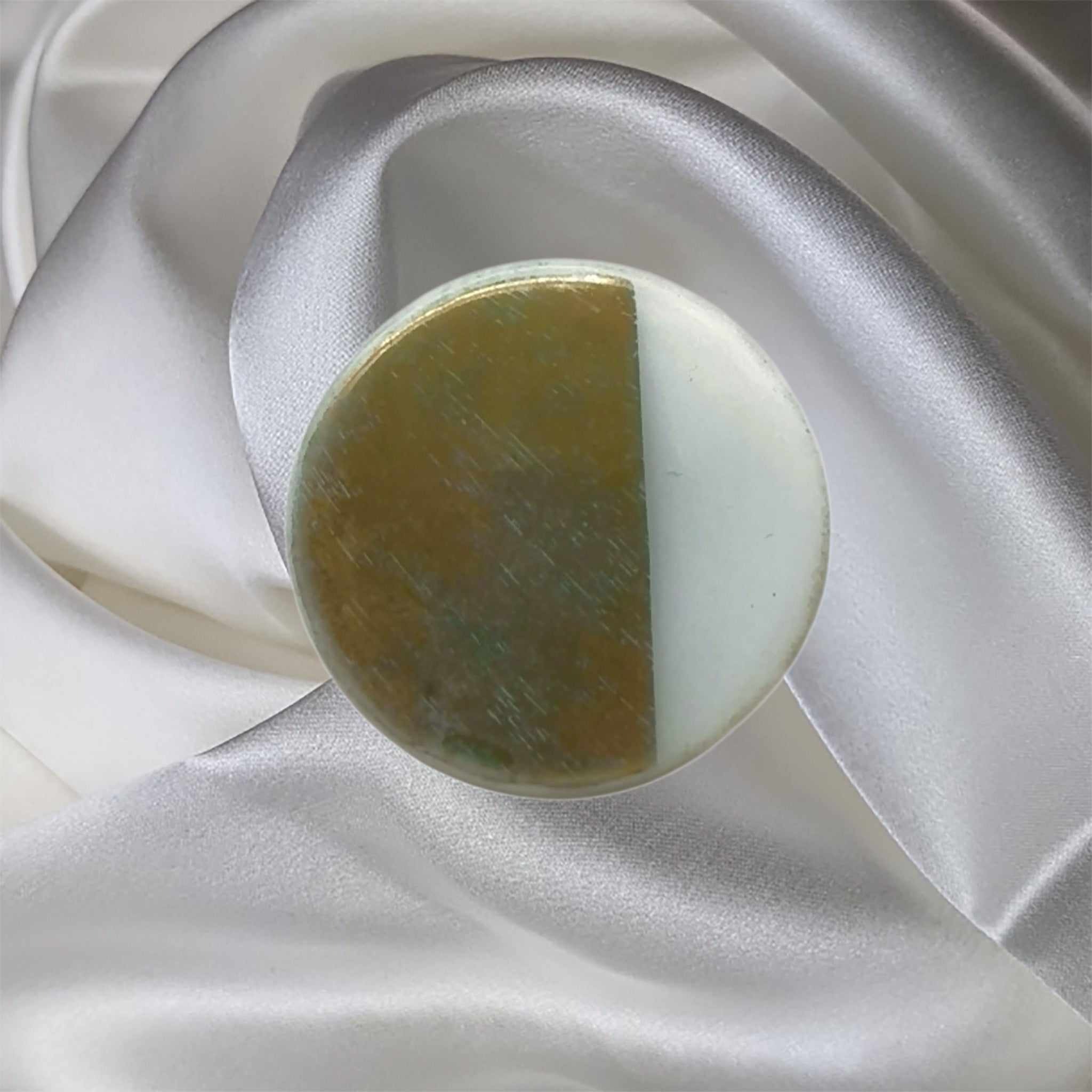 Gold 22 Karate on White Glass Fused Glass Round Scarf Magnet | Lapel Pin | Brooch