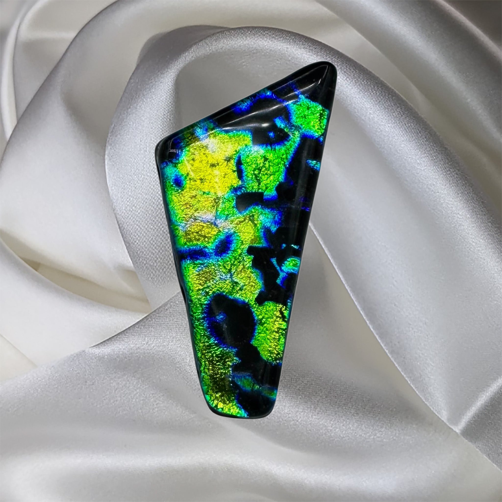 Gold-Yellow-Blue-Black Semi Triangle Fused Glass Scarf Magnet | Lapel Pin | Brooch