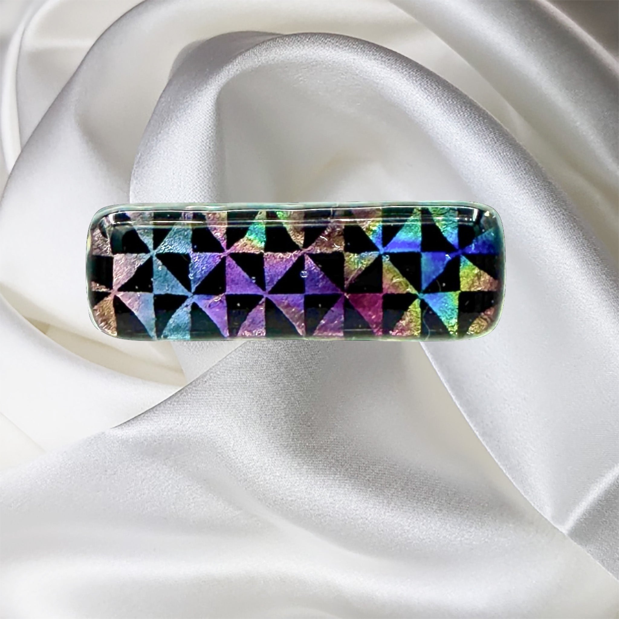 Multicolor-Black-Triangle Pattern Fused Glass Scarf Magnet | Lapel Pin | Brooch