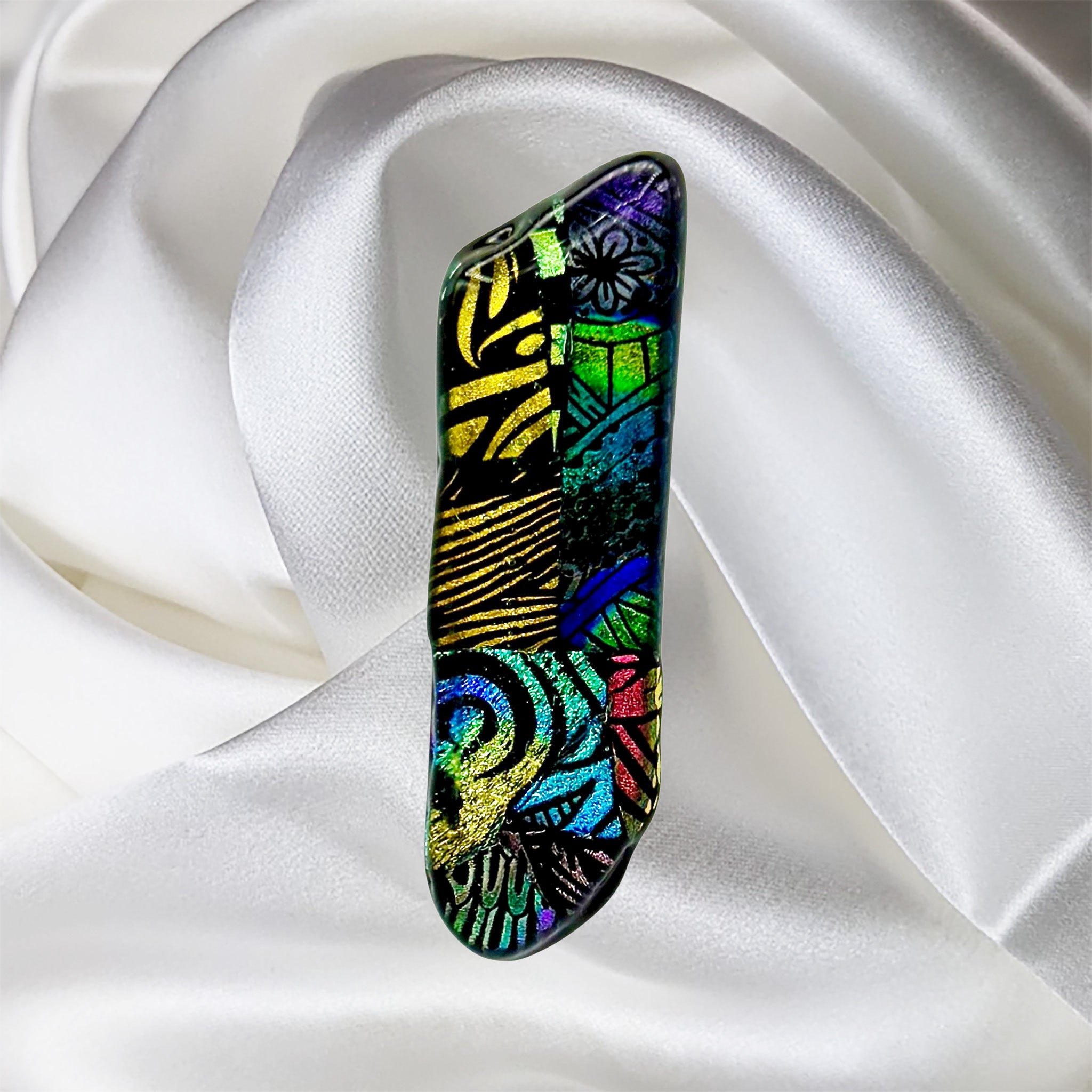 Gold-Purple-Green Multicolor Fused Glass Scarf Magnet | Lapel Pin | Brooch