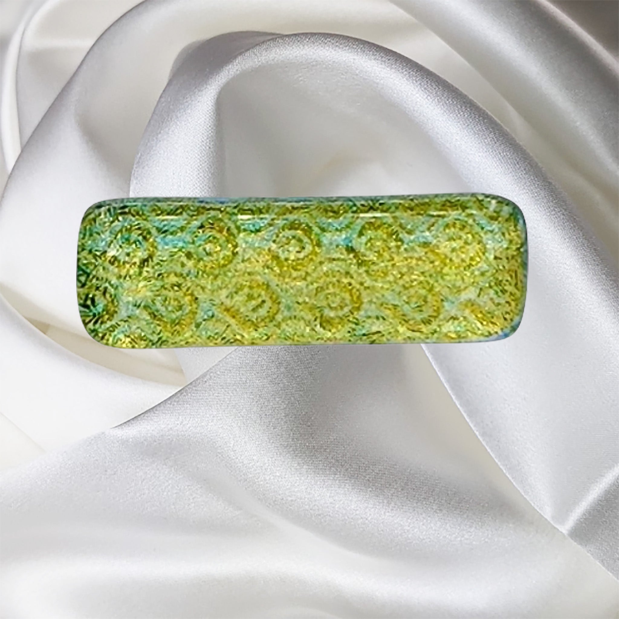 Gold-Green Fused Glass Scarf Magnet | Lapel Pin | Brooch