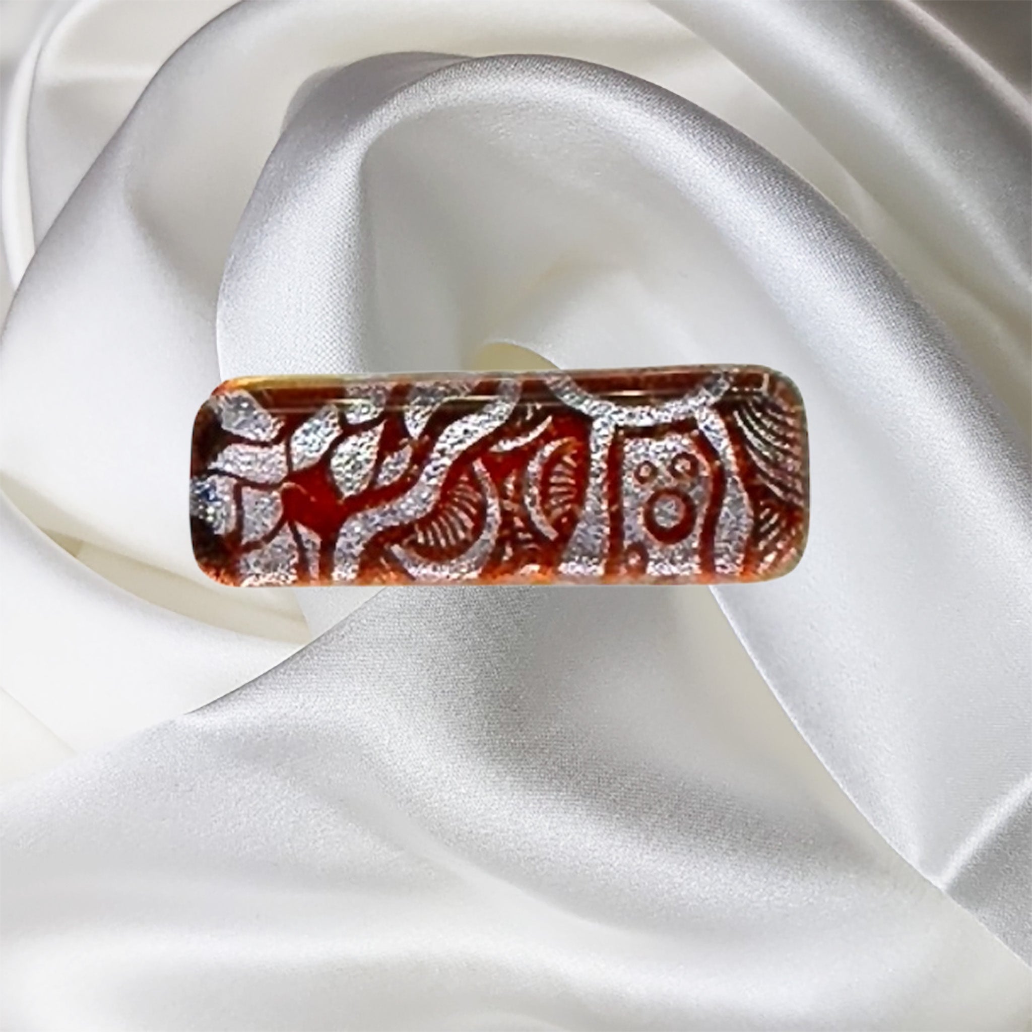 Orange-Silver-Pattern-Fused Glass Scarf Magnet | Lapel Pin | Brooch