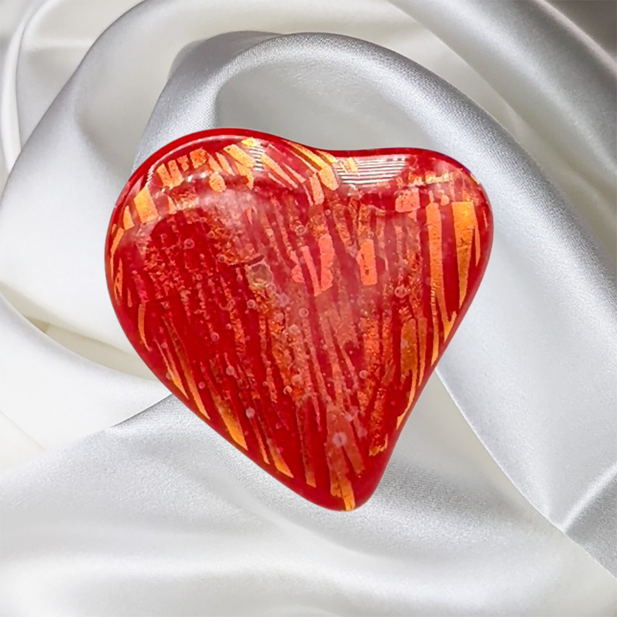 Red-Gold Heart Fused Glass Scarf Magnet | Lapel Pin | Brooch