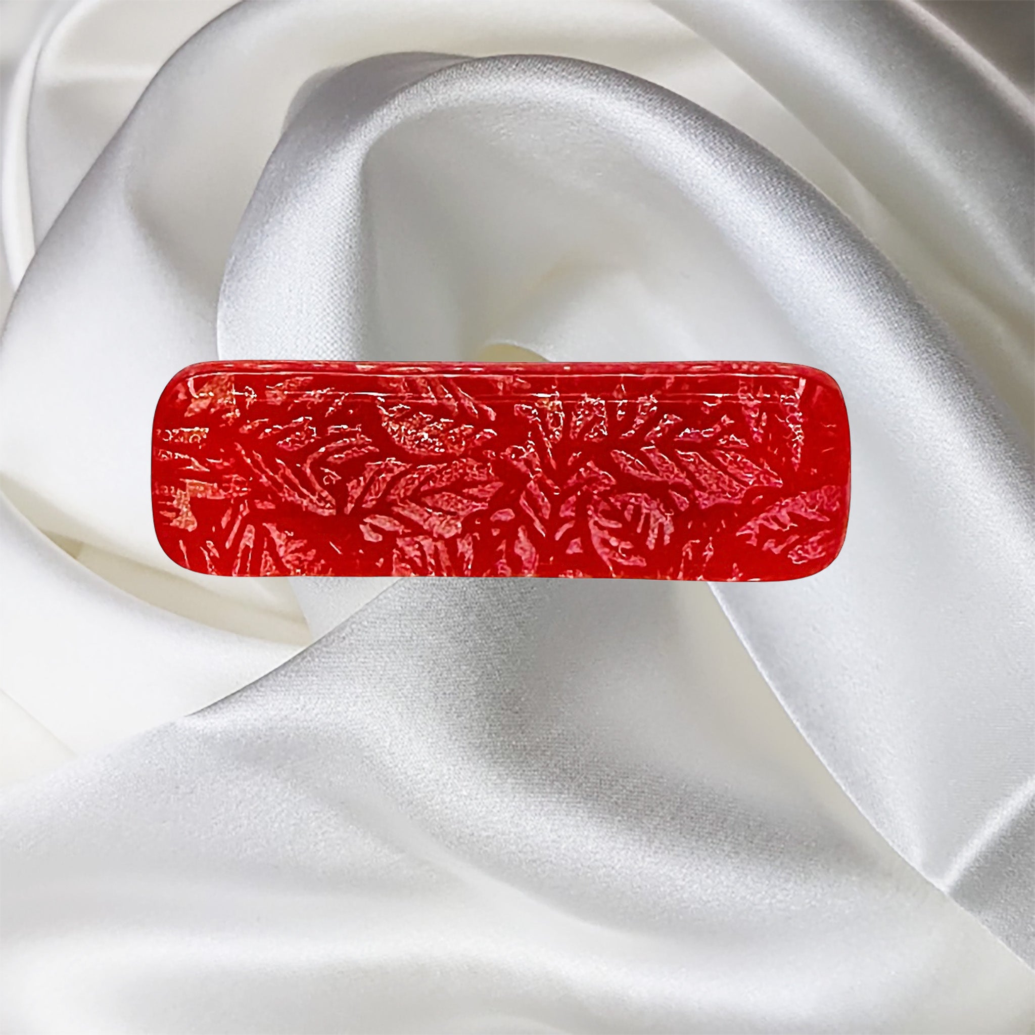 Red-Silver-Sparkle Rectangle Fused Glass Scarf Magnet | Lapel Pin | Brooch