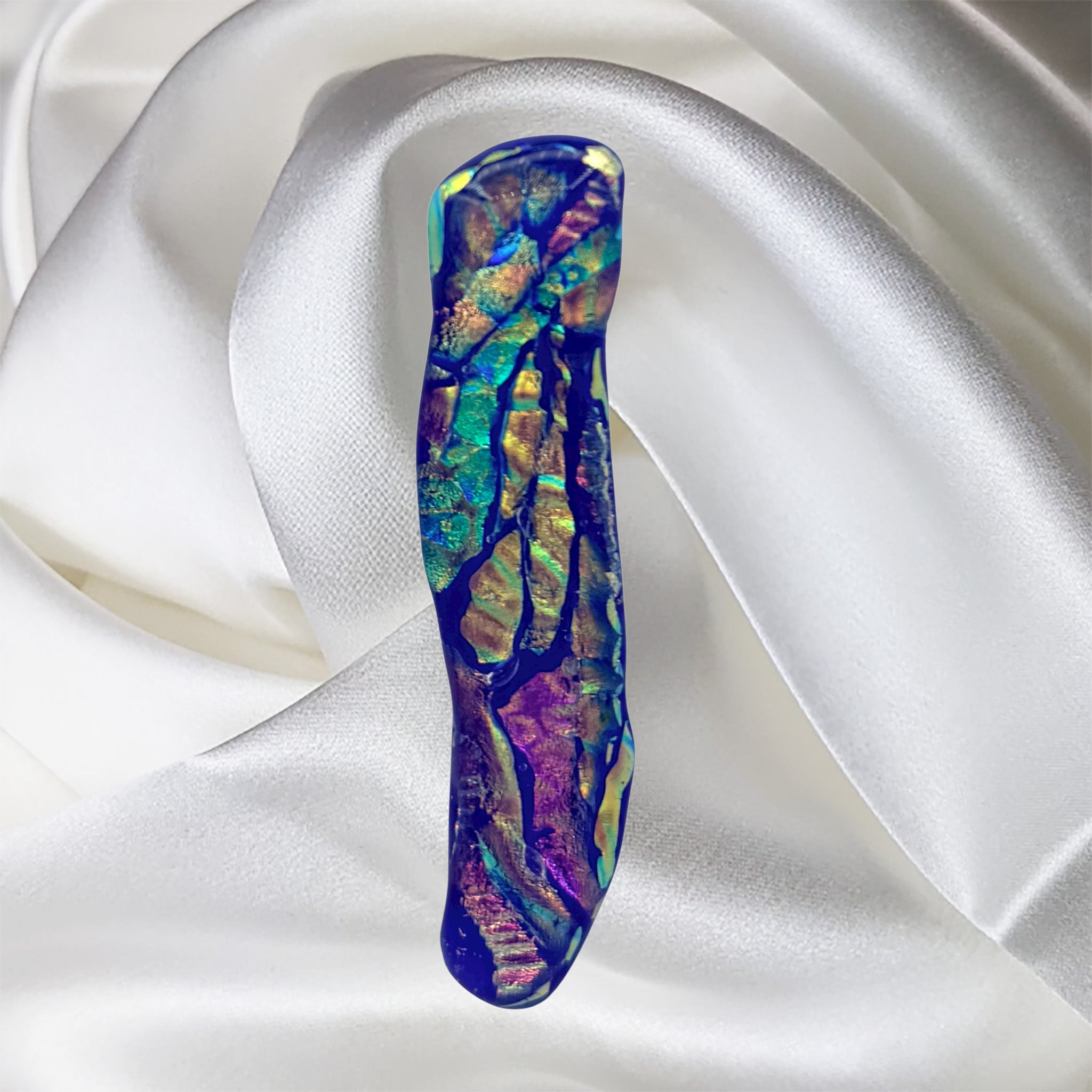 Blue-Gold-Pink Fused Glass Scarf Magnet | Lapel Pin | Brooch