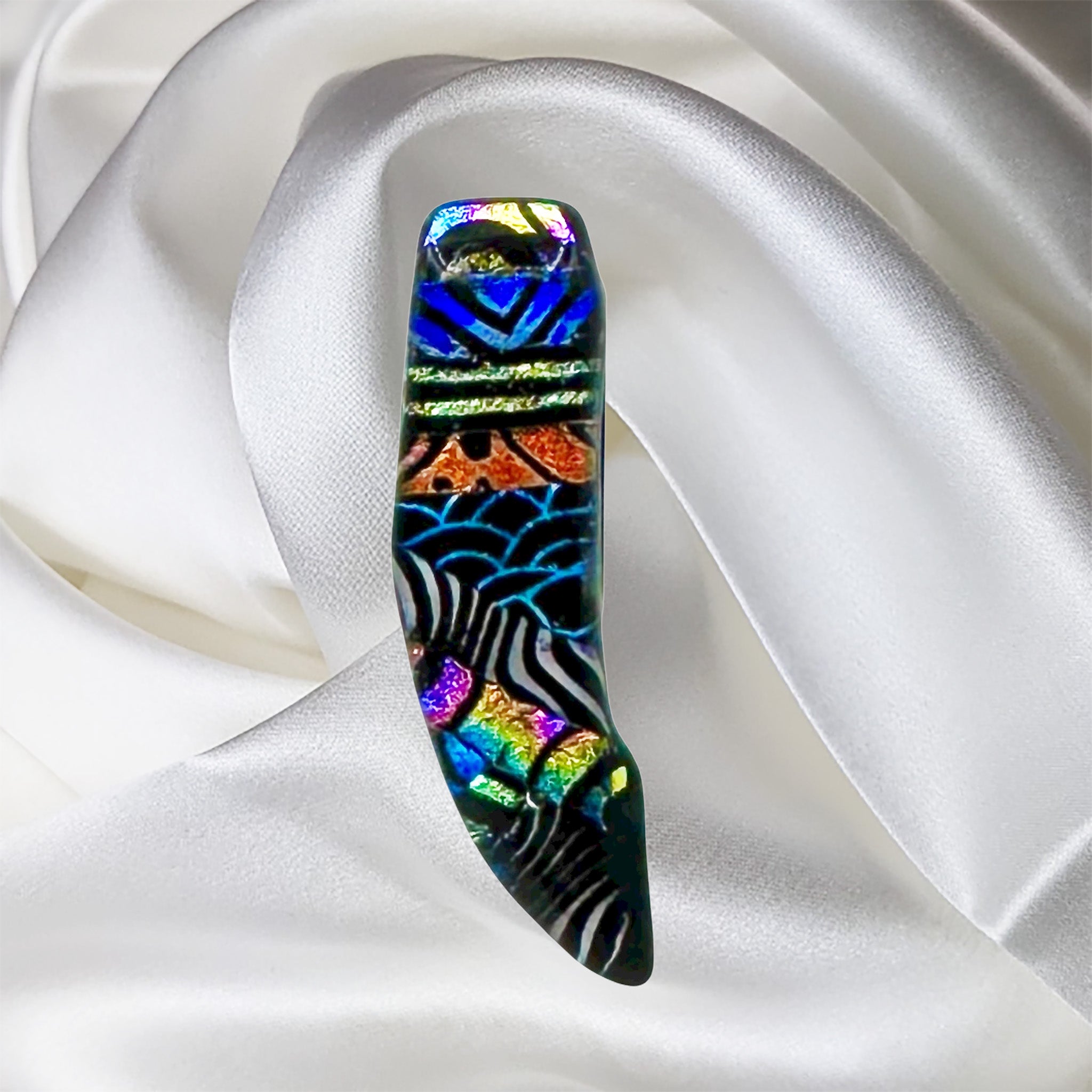 Blue-Orange-Multicolor Fused Glass Scarf Magnet | Lapel Pin | Brooch