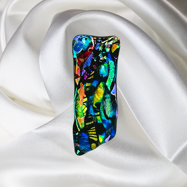 Multicolor-Gold-Blue-Fused Glass Scarf Magnet | Lapel Pin | Brooch