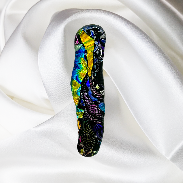 Multicolor-Blue-Gold-Rounded Stick Fused Glass Scarf Magnet | Lapel Pin | Brooch
