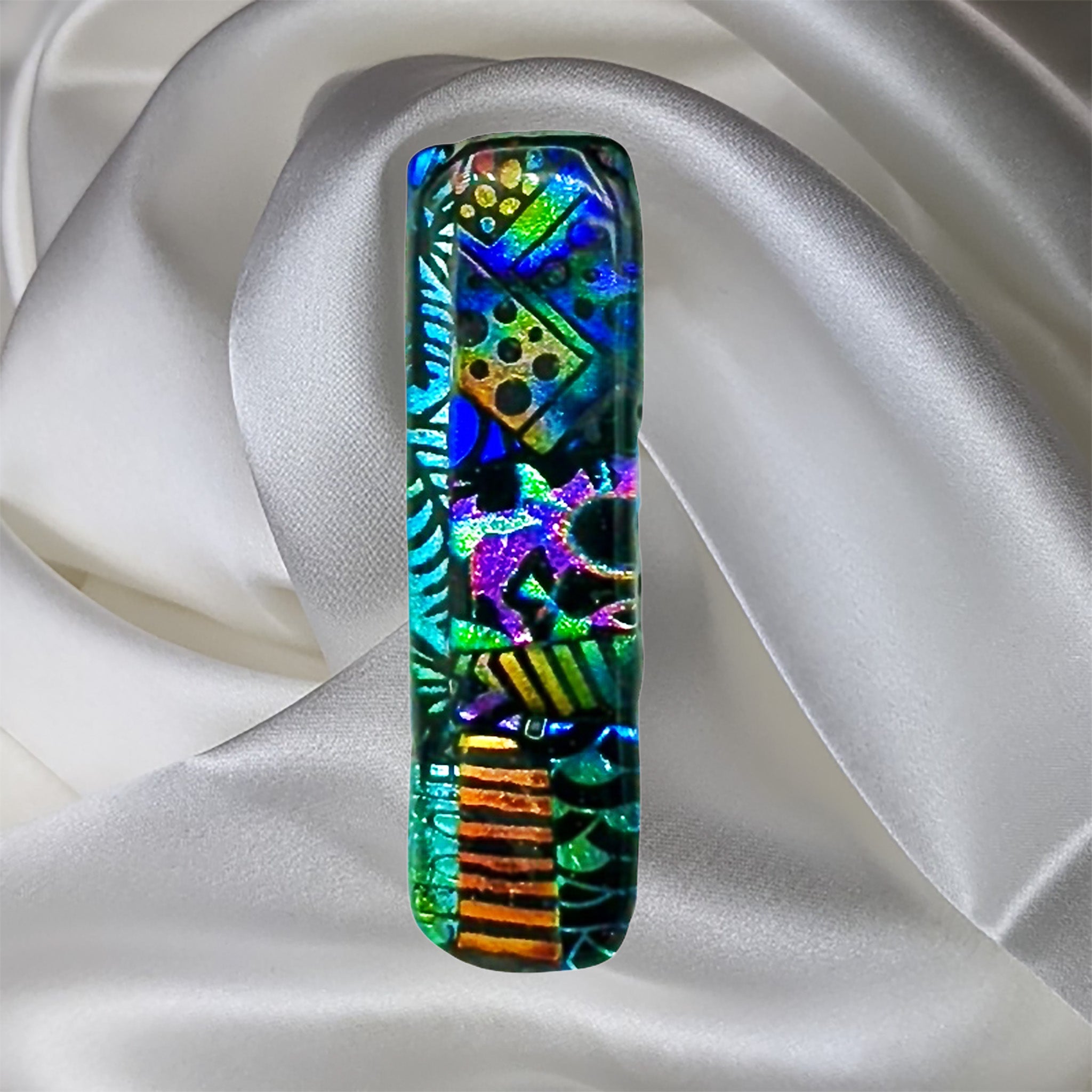 Multicolor Rectangle Fused Glass Scarf Magnet | Lapel Pin | Brooch