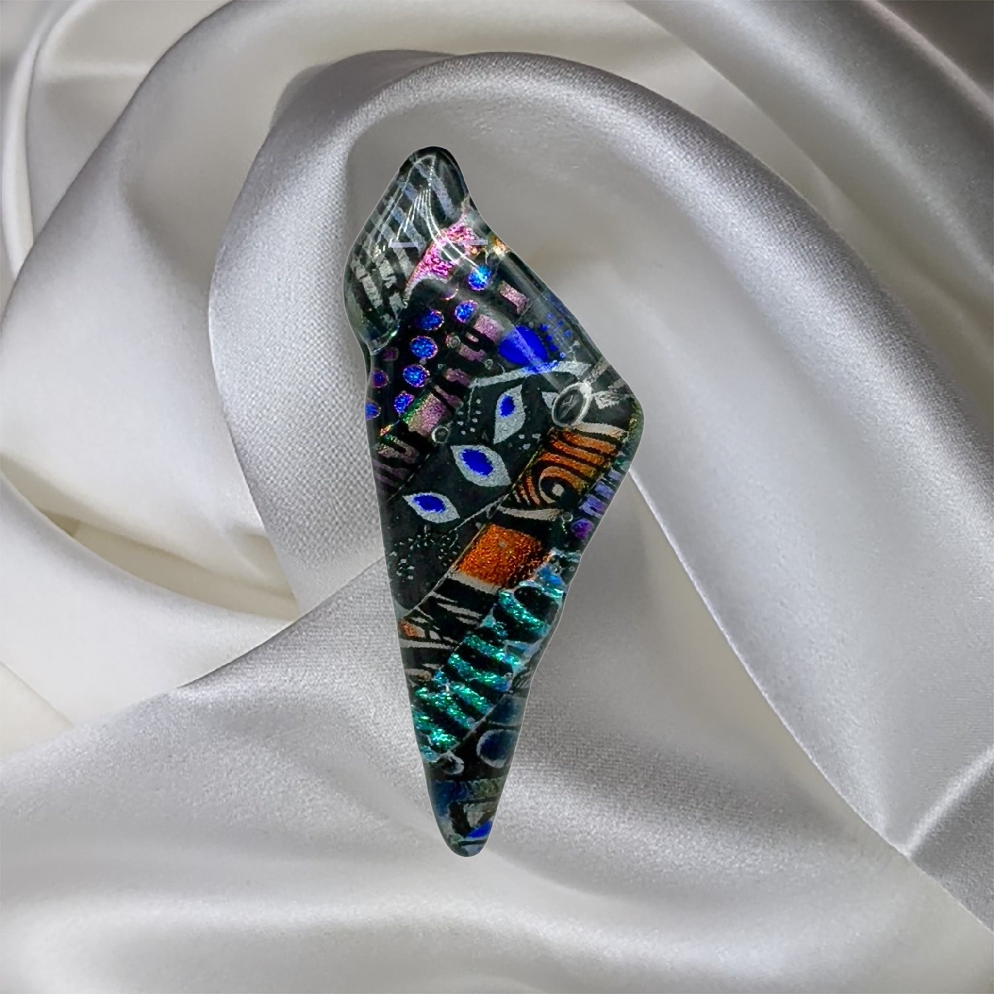 Multicolor Semi Triangle Fused Glass Scarf Magnet | Lapel Pin | Brooch