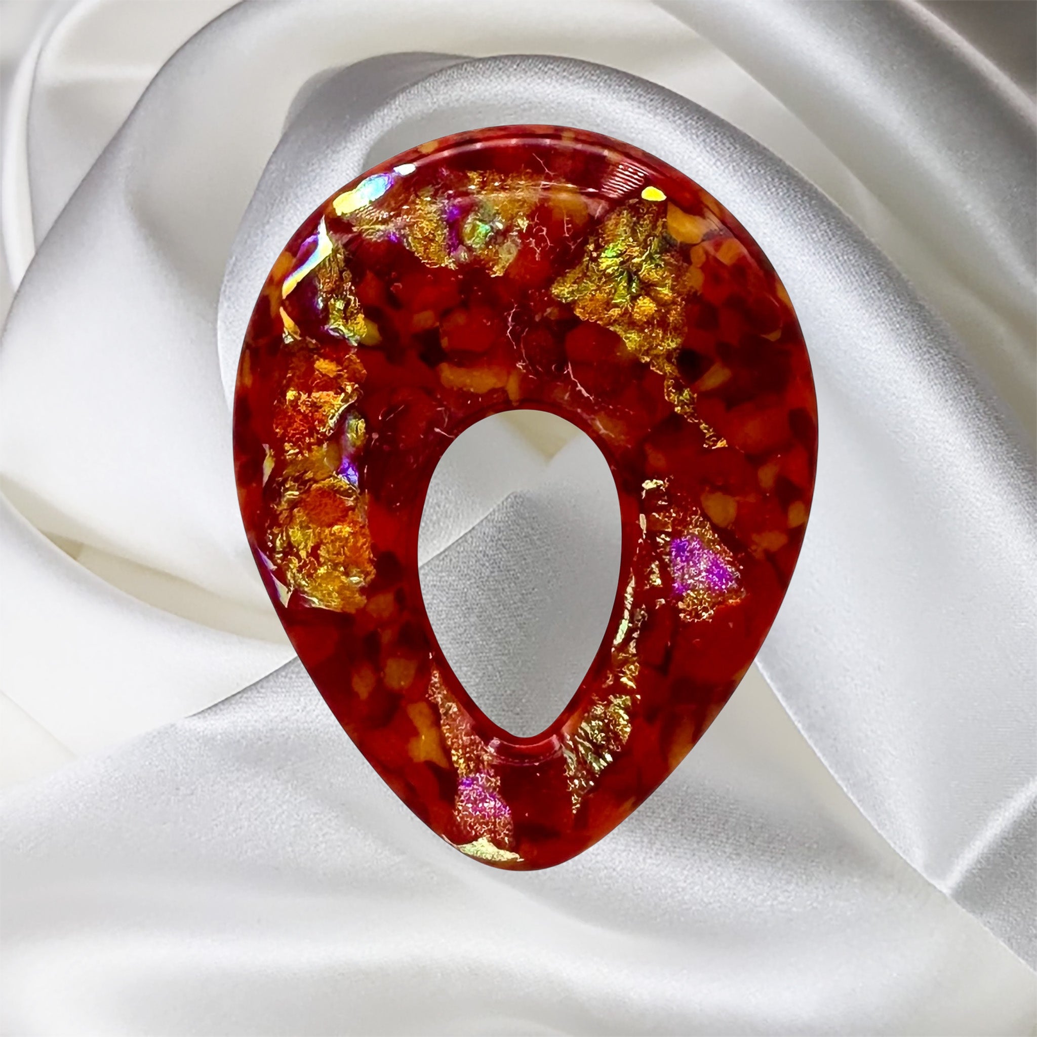 Red Gold Fused Glass Eyeglass Holder / Scarf Magnet | Lapel Pin | Brooch
