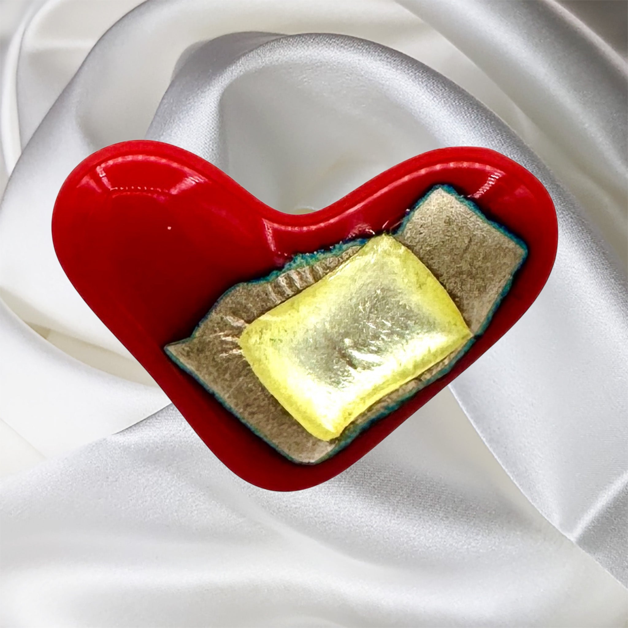 Red, Silver And Gold Dichroic Fused Glass Scarf Magnet | Lapel Pin | Brooch