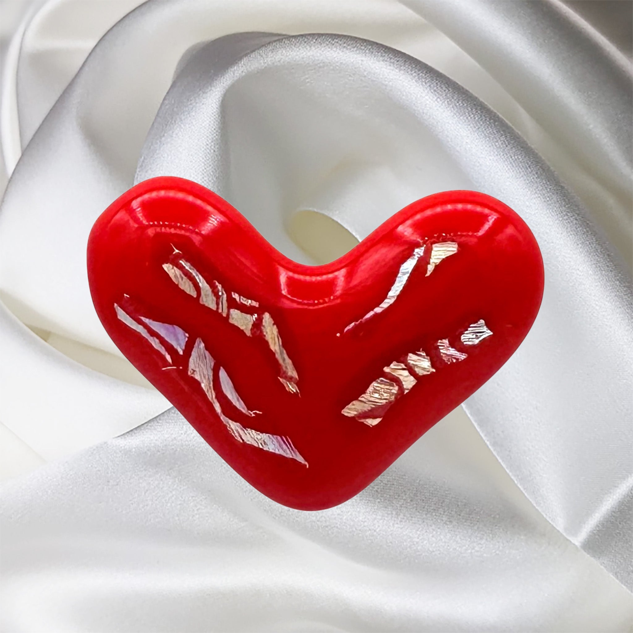 Red And Silver Pattern Dichroic Fused Glass Scarf Magnet | Lapel Pin | Brooch