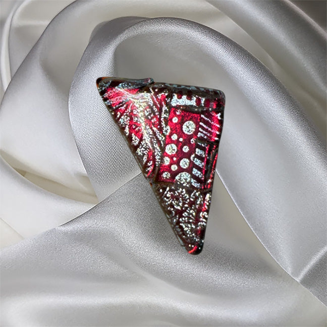 Red-Silver Triangle Fused Glass Scarf Magnet | Lapel Pin | Brooch