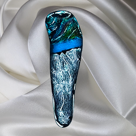 Multicolor-Blue-Silver-Fused Glass Scarf Magnet | Lapel Pin | Brooch