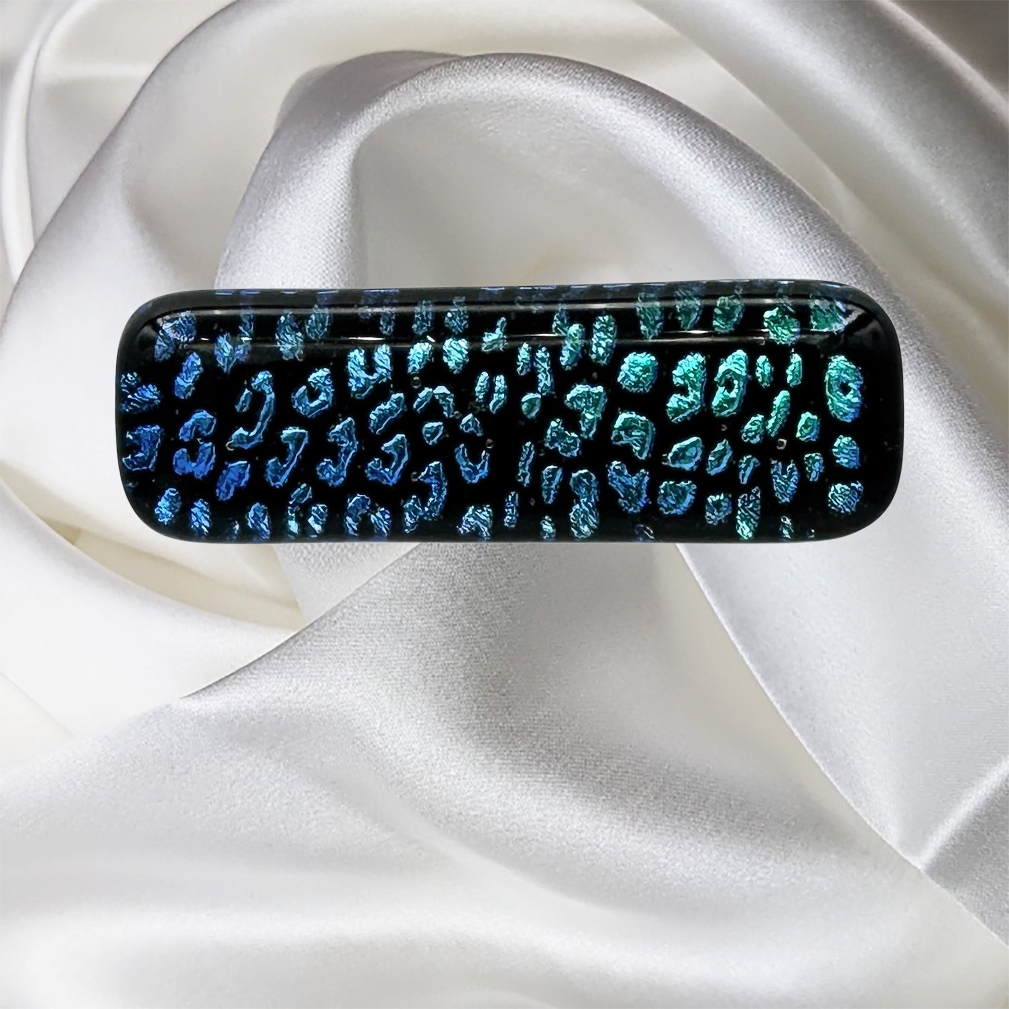 Turquoise and Black Dichroic Fused Glass Scarf Magnet Lapel Pin