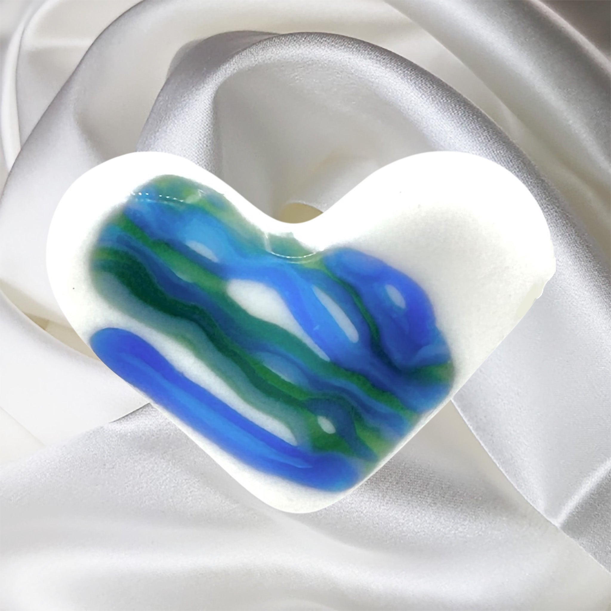 White, Blue and Green Pattern Fused Glass Scarf Magnet | Lapel Pin | Brooch