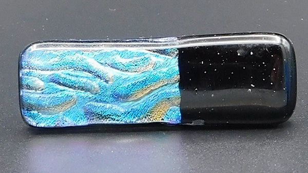 Blue Wave and Black Fused Glass Scarf Magnet | Lapel Pin | Brooch