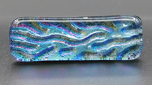 Turquoise, Blue, Green with Pink Highlights, Dichroic Fused Glass Scarf Magnet | Lapel Pin | Brooch