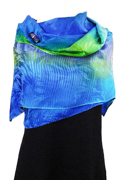 Luxurious Blue And Green Jacquard Silk Wrap