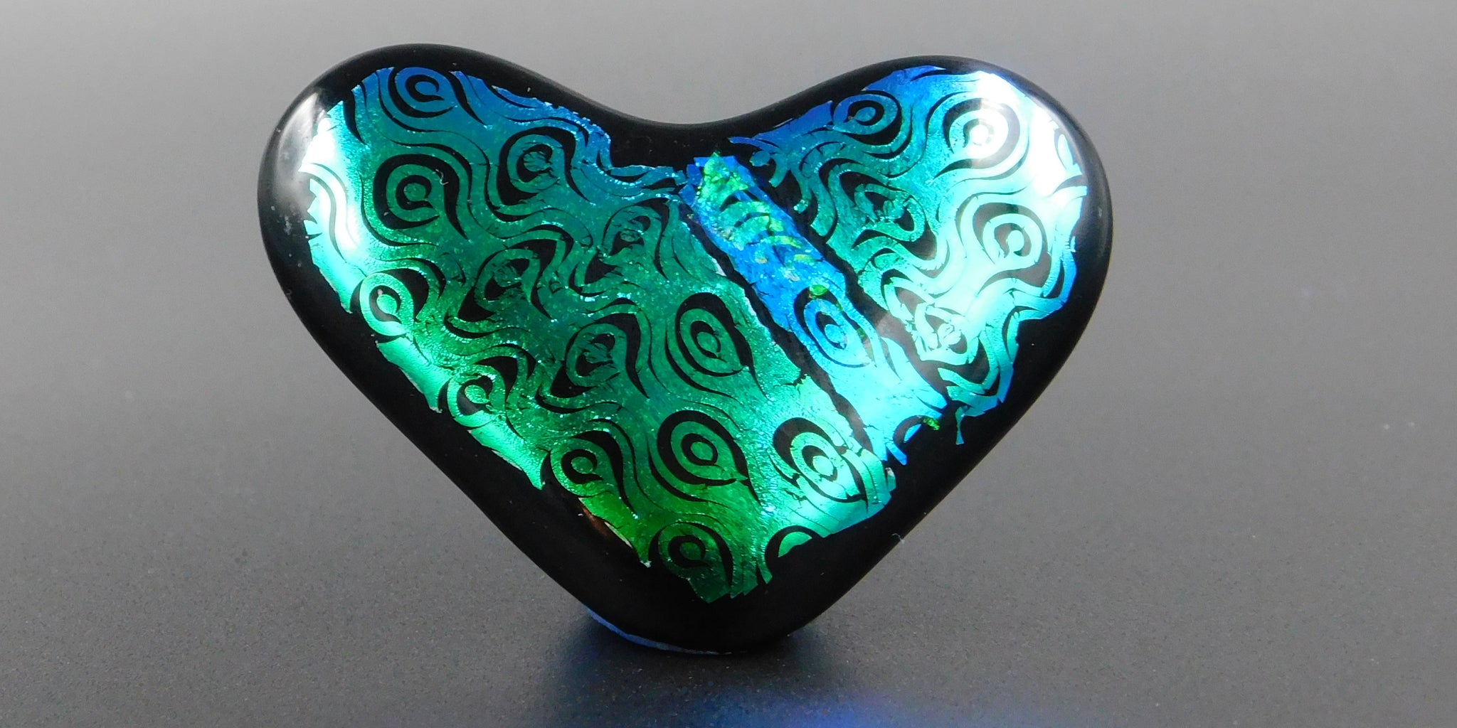 Green And Aqua Blue Pattern Dichroic Fused Glass Scarf Magnet | Lapel Pin | Brooch