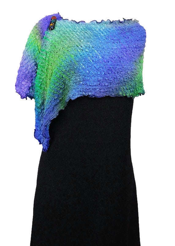 Elegant Blue, Purple and Green Bubble Silk Poncho