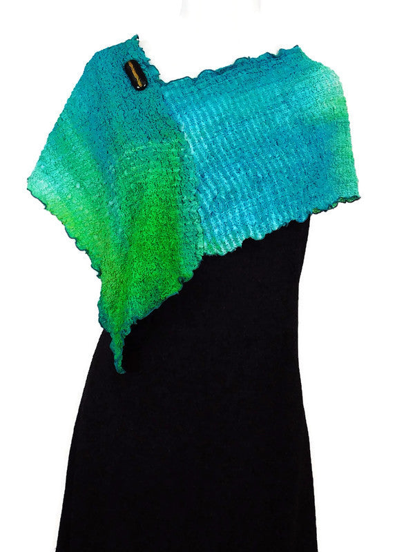 Splendid Green and Turquoise Bubble Silk Poncho