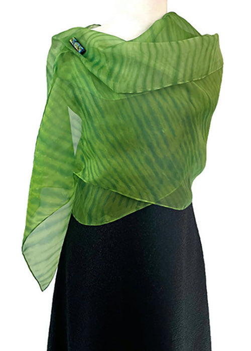 Scrumptious Green Silk Organza Wave Wrap | Shawl